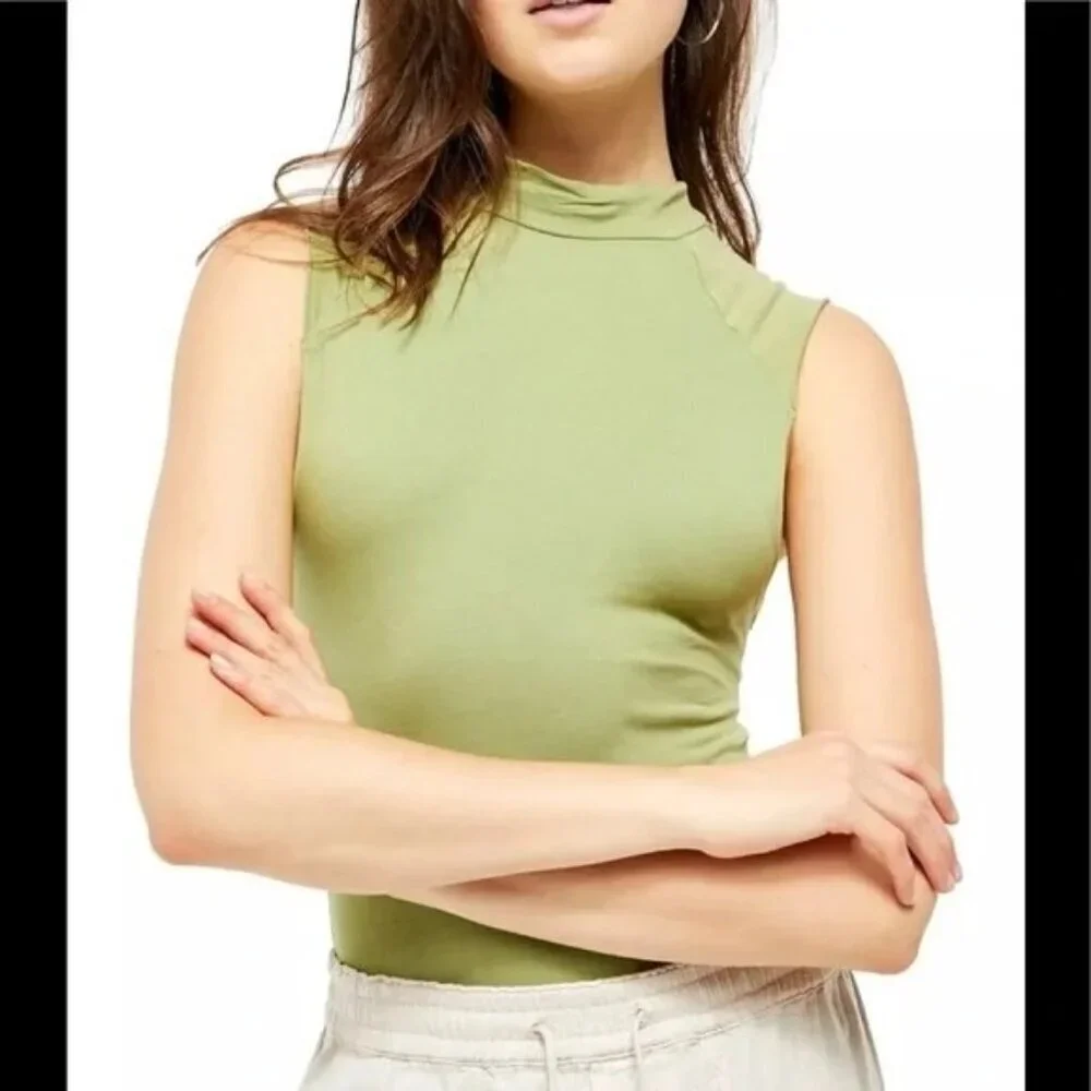 Free People Muscle Beach Army Green Sleeveless Bodysuit